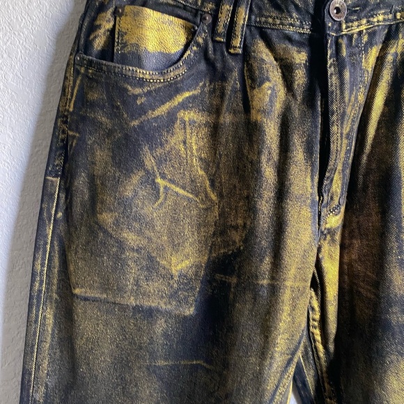 New Rare Rapper TI Akoo Y2K Gold Metallic and Black HipHop Streetwear Jeans 38 - Picture 8 of 15
